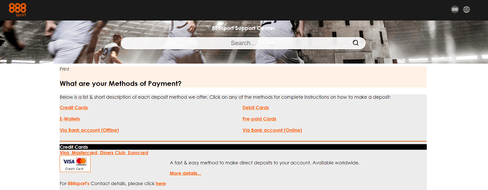 888Sport payment methods