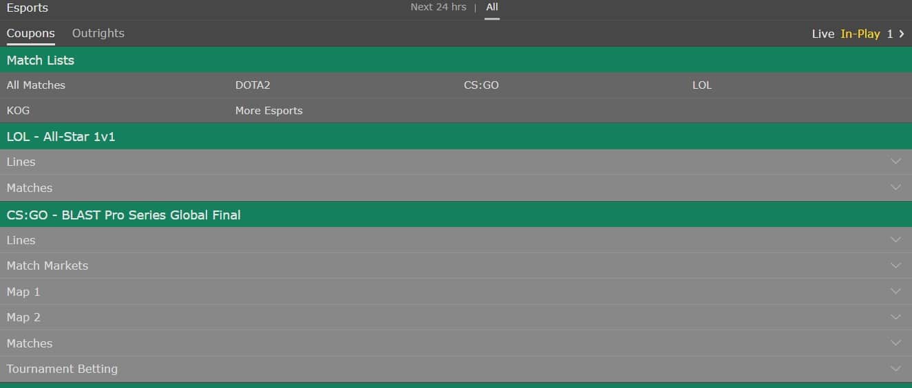 Bet365 eEports Section