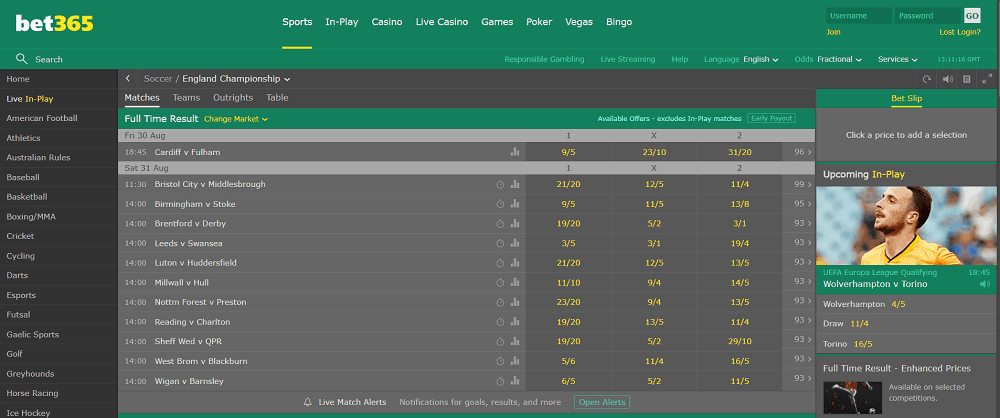 Bet365 Chmpionship betting