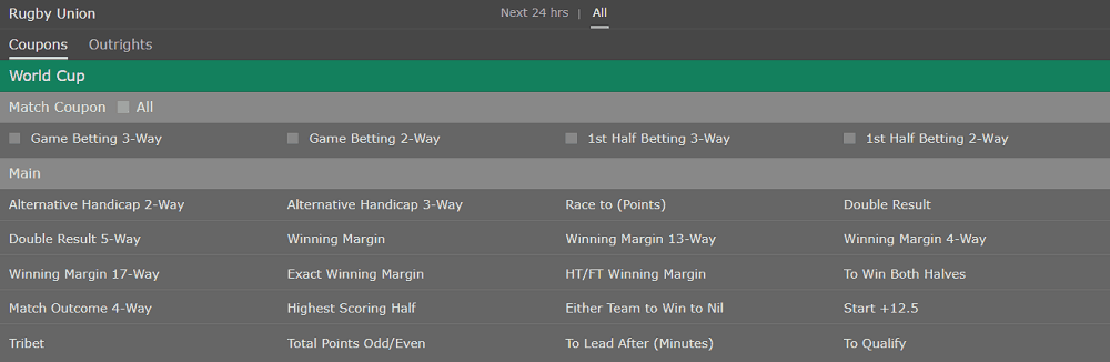 Bet365 rugby betting markets