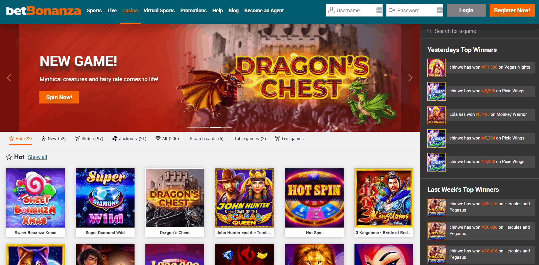 BetBonanza casino homepage