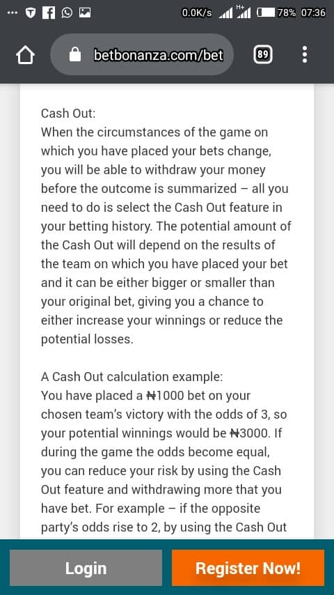 Betbonanza cash out mobile