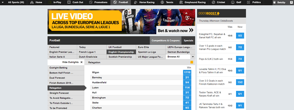 Betfair Championship betting