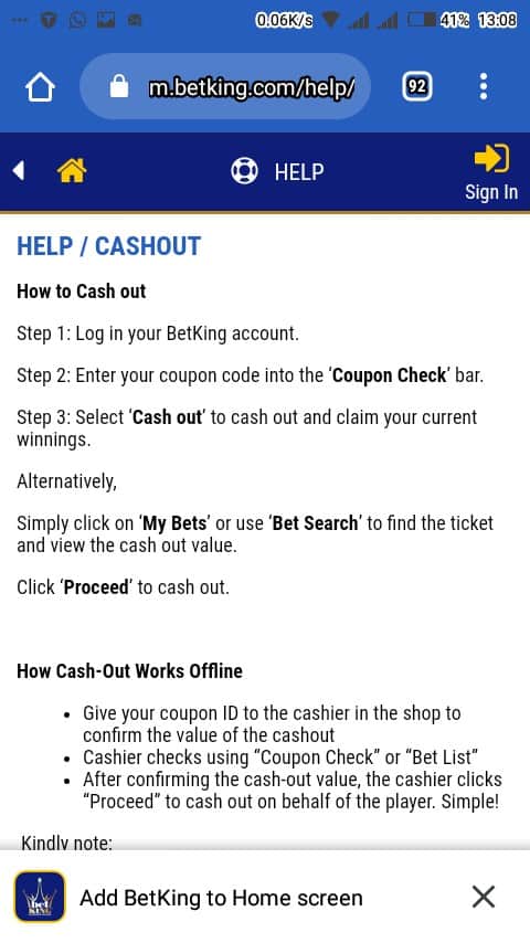 Betking cashout offer