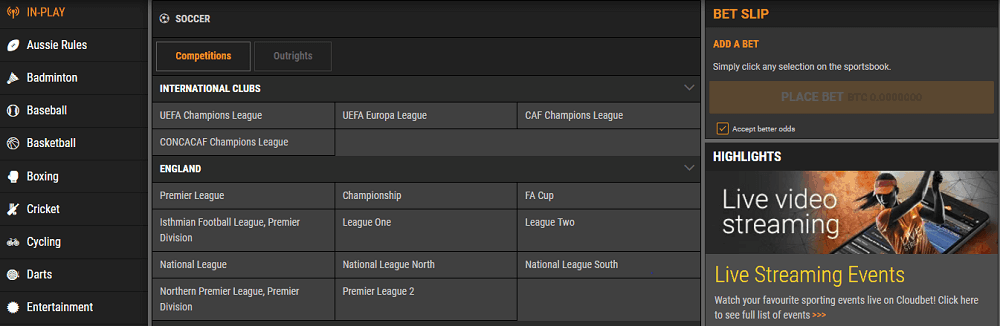 Cloudbet betting selection