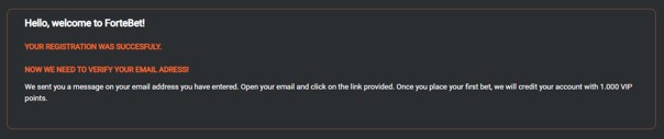 Fortebet succesful registration - Fortebet Sports Betting