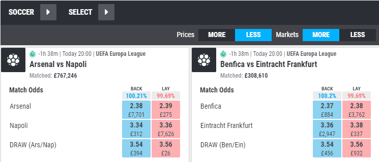 Matchbook betting selection