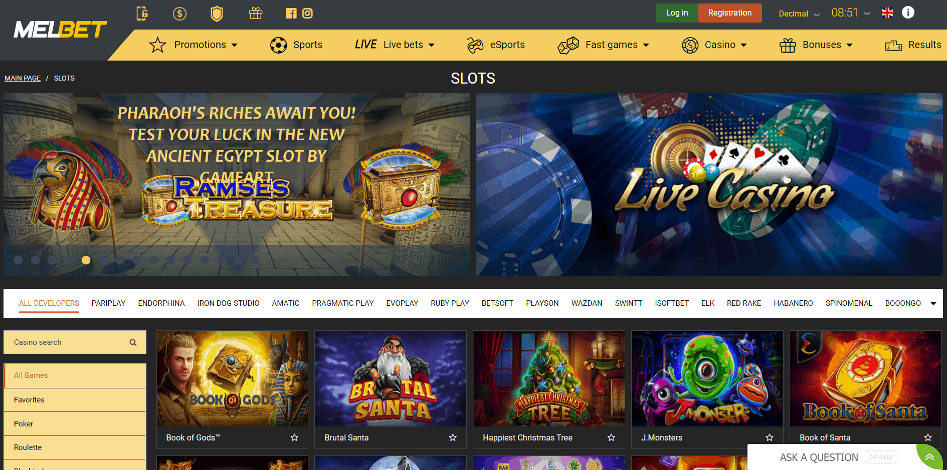 Melbet casino homepage