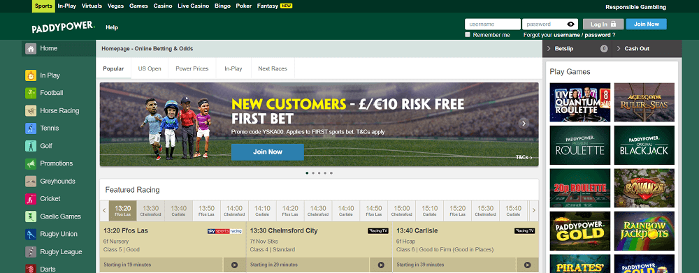 Paddy Power homepage