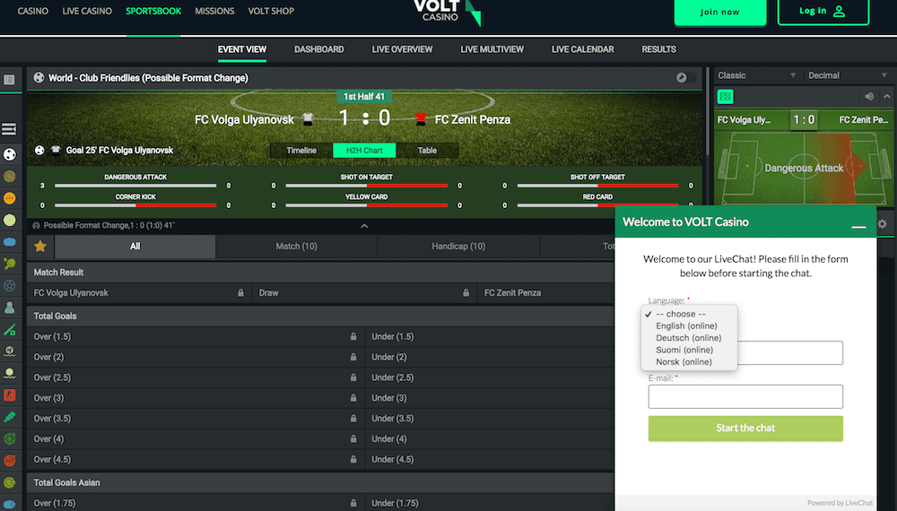 Volt Sports live chat