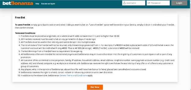 A screenshot of a bookmaker’s terms and conditions relating to free bets