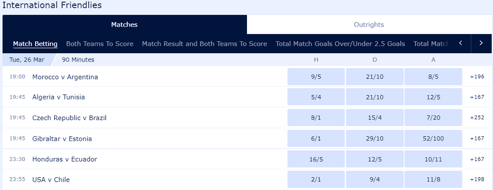 William Hill betting selection