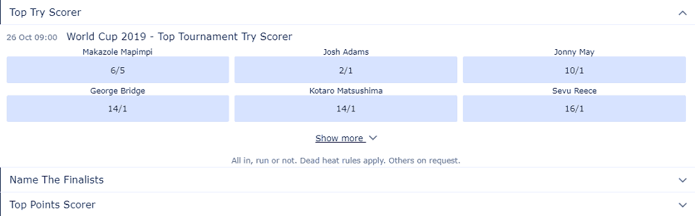 William Hill top tryscorer bet