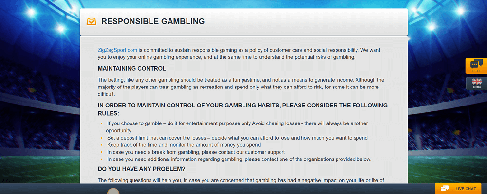 ZigZagSport responsible gambling