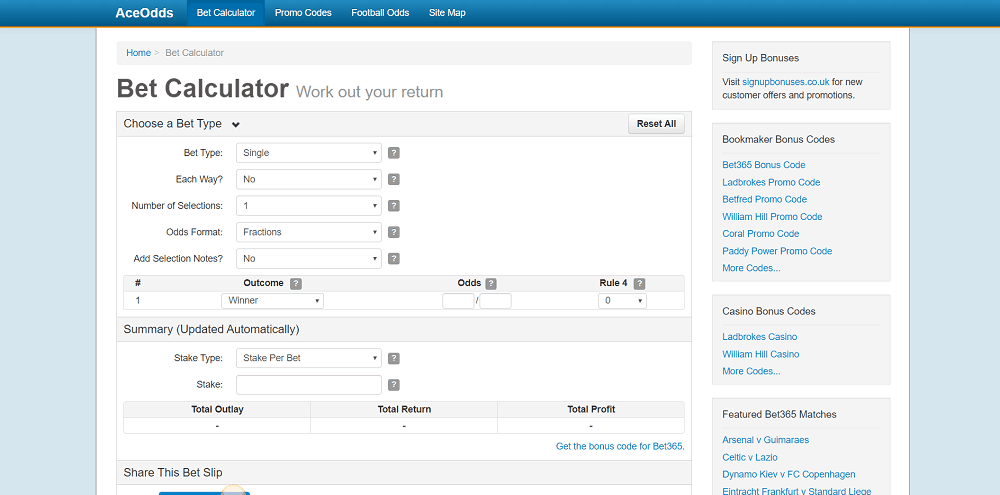 AceOdds betting calculator