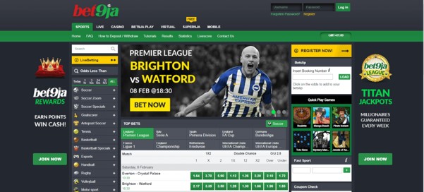 Bet 9ja homepage - 1x2 betting