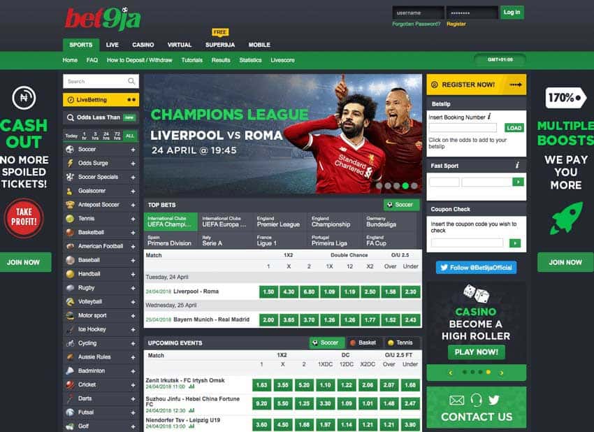 Homepage at Bet9ja Nigeria Betting