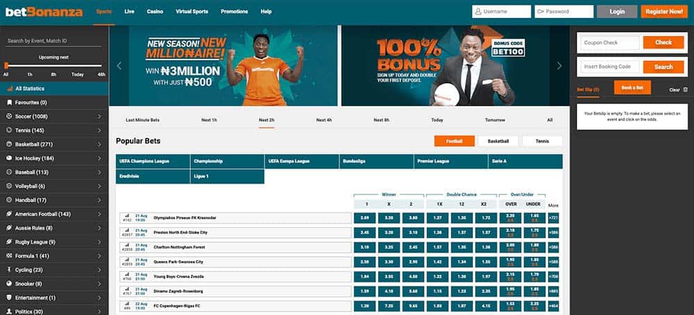 Homepage at Betbonanza Nigeria Betting