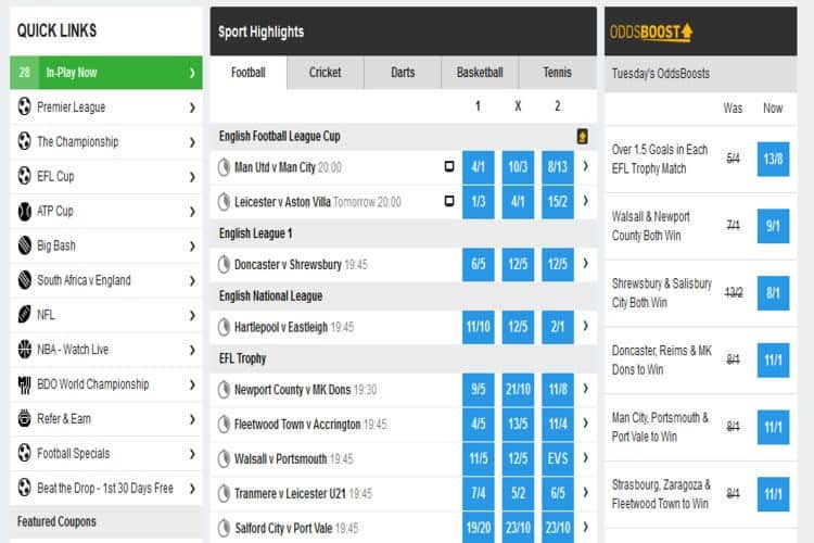 Pre-Match Offer and Live Odds Betfair Sport Review