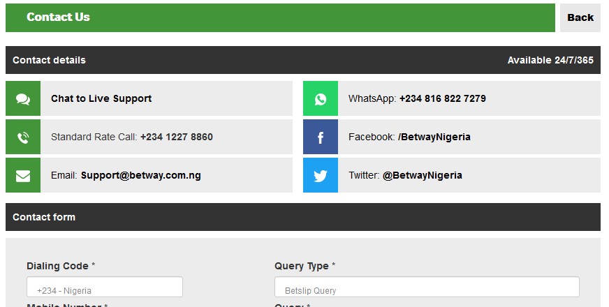 betway customer service
