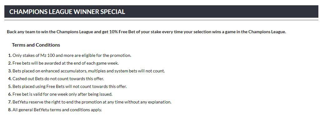 betyetu cl winner offer - BetYetu Sports Betting Review