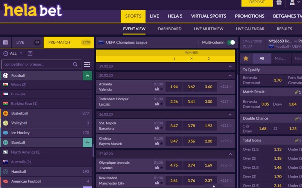 helabet pre-match sports offer - HelaBet Sports Betting Review