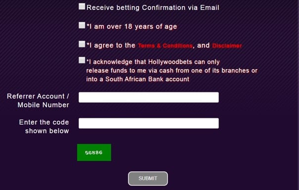 hollywoodbets sign up form third part