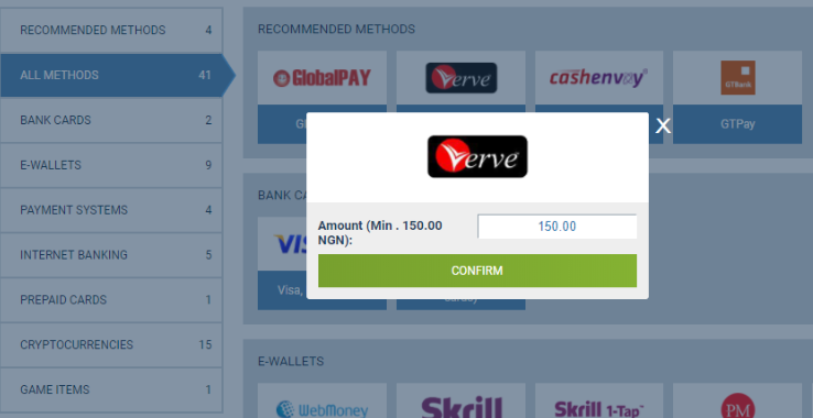 Interswitch payment pop up window for Verve