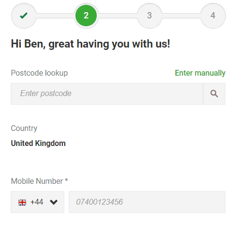 Unibet Registration Form Step 2