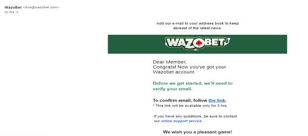 Wazobet Email Confirmation Link