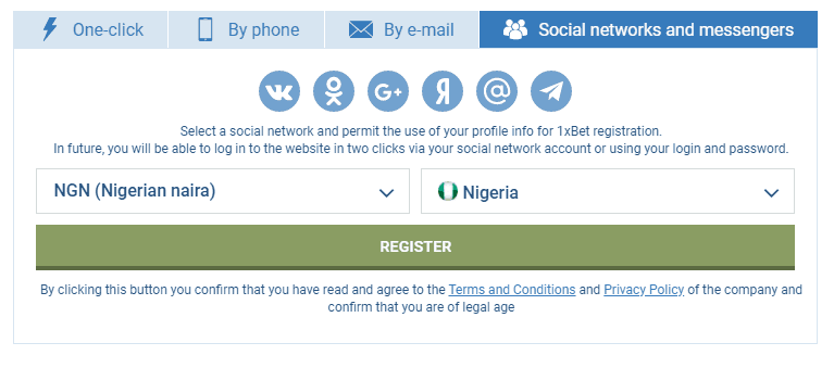 Registration Process By Social Network - 1xBet Sports Betting