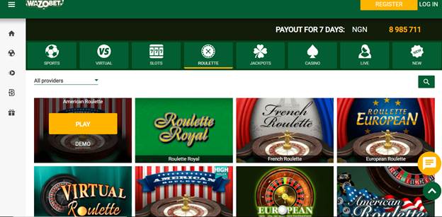 Wazobet Casino Poker & Roulette Games