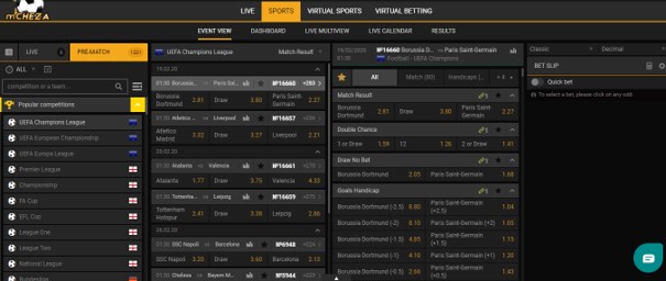 mCheza in-play betting