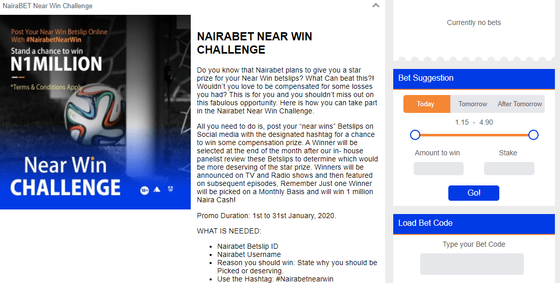 NairaBet Sportsbook Promotions - N1Million Near Win Challenge