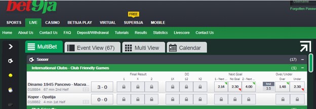 bet9ja over under betting - live betting