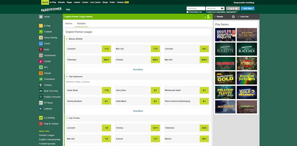 Outrights for Top Goalscorer at Paddypower outright betting