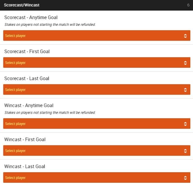 Scorecast/Wincast - Select Player - ScoreCast Betting