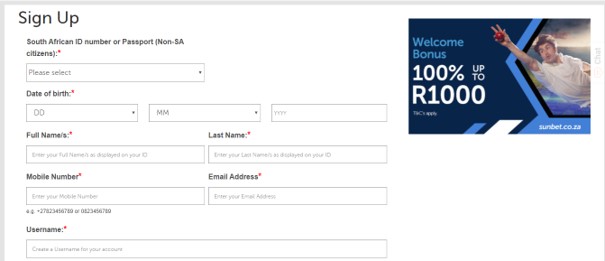 sunbet registration step 1